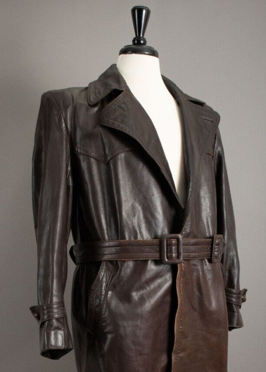 1940s German Horsehide Leather Officers Trench Coat - Small (38-40)