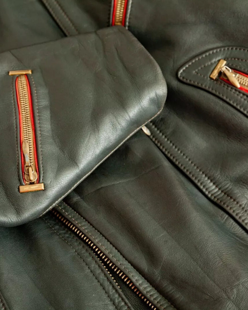 Vintage 1950s German Leather Motorcycle Jacket - Medium (40-42)