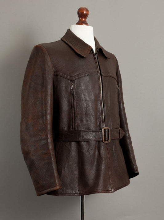 Vintage WW2 1940s German Leather Dispatch Rider Cyclist Jacket - Large (42-44)