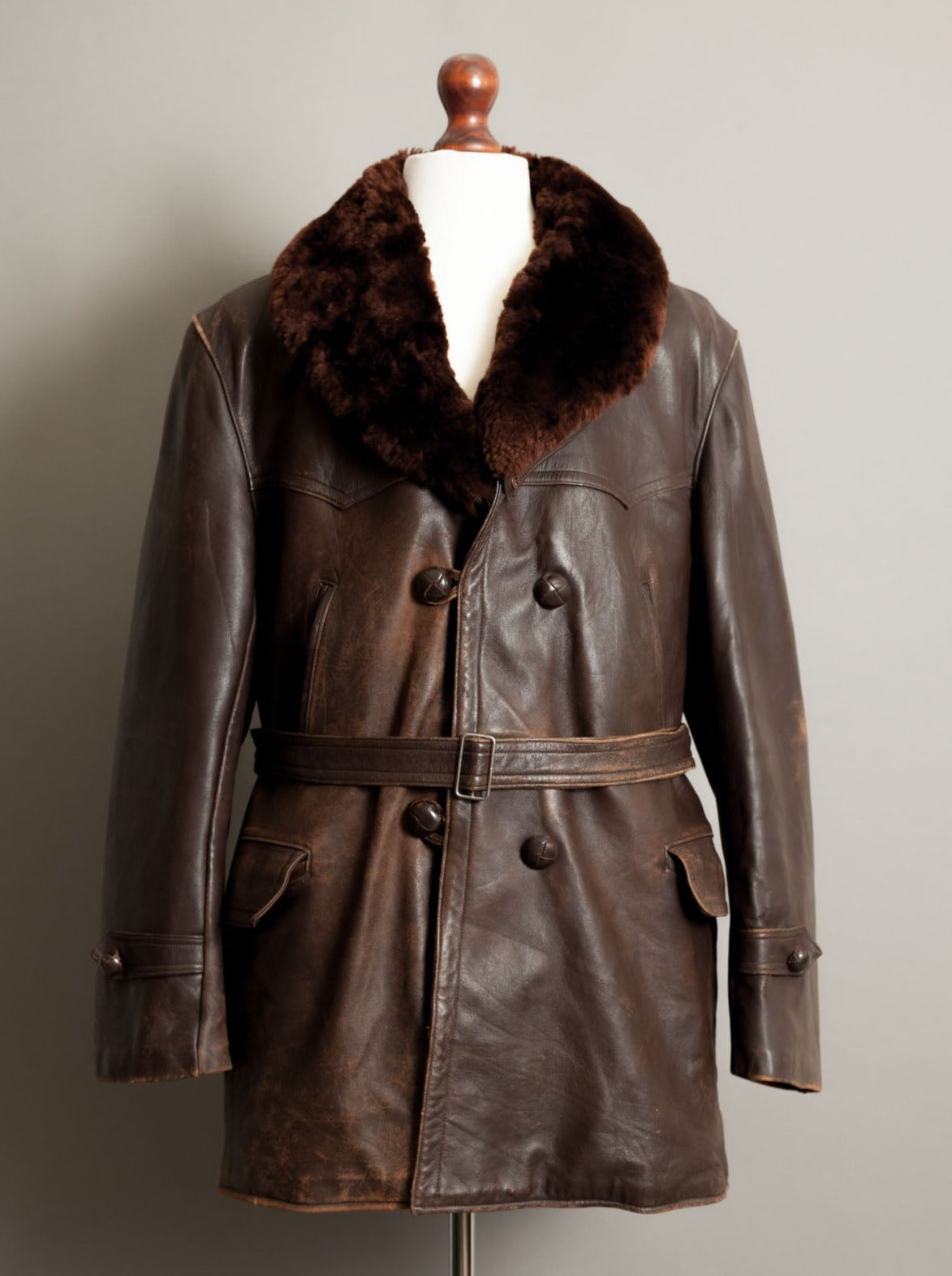 Vintage 1950s German Leather Barnstormer Trench Coat Jacket - XL (44-46)