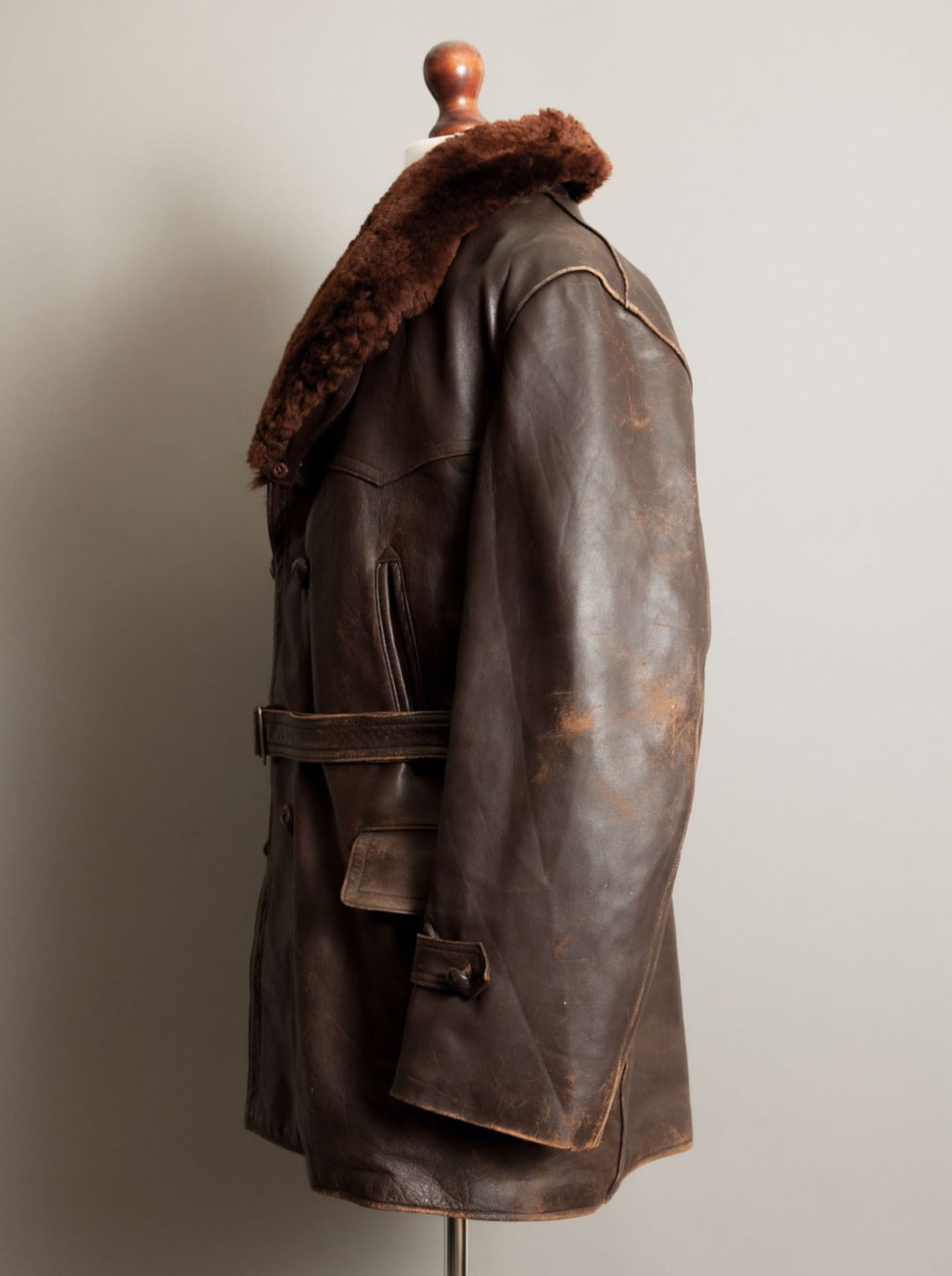 Vintage 1950s German Leather Barnstormer Trench Coat Jacket - XL (44-46)
