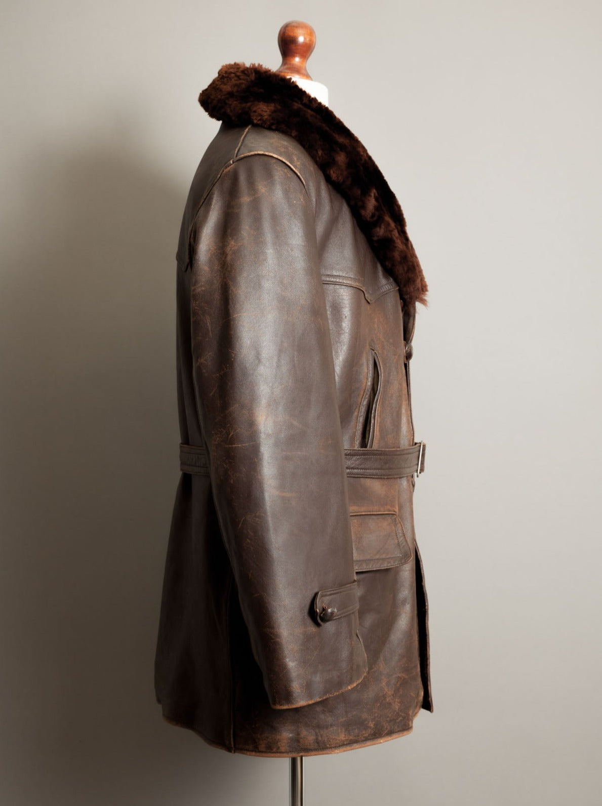 Vintage 1950s German Leather Barnstormer Trench Coat Jacket - XL (44-46)