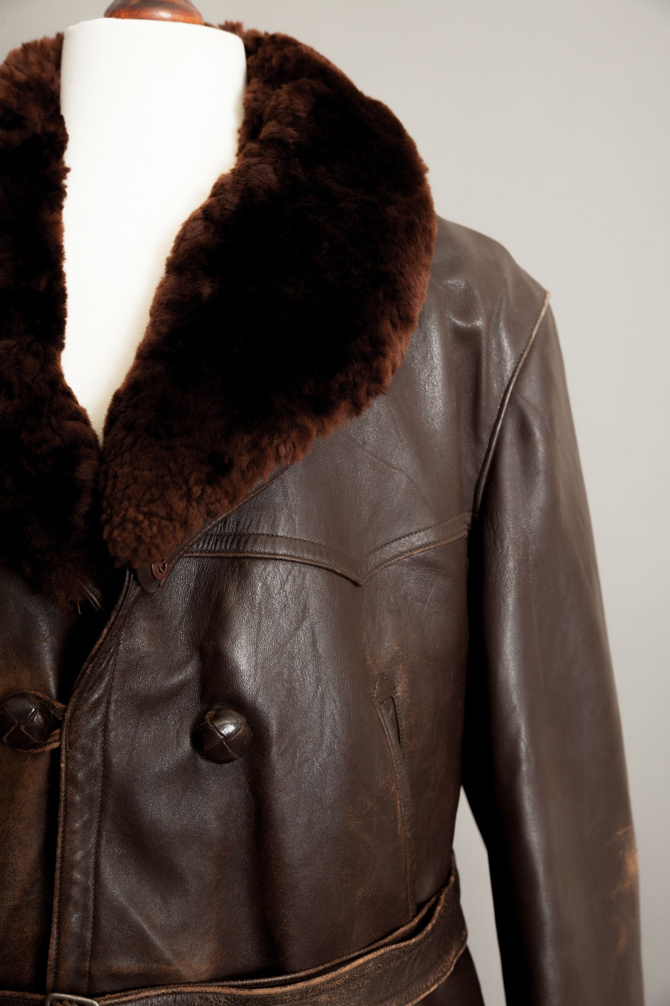 Vintage 1950s German Leather Barnstormer Trench Coat Jacket - XL (44-46)