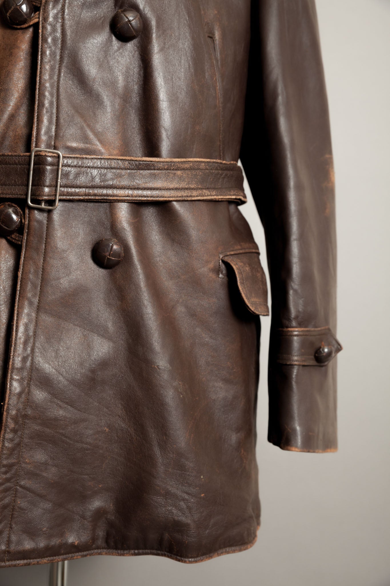 Vintage 1950s German Leather Barnstormer Trench Coat Jacket - XL (44-46)