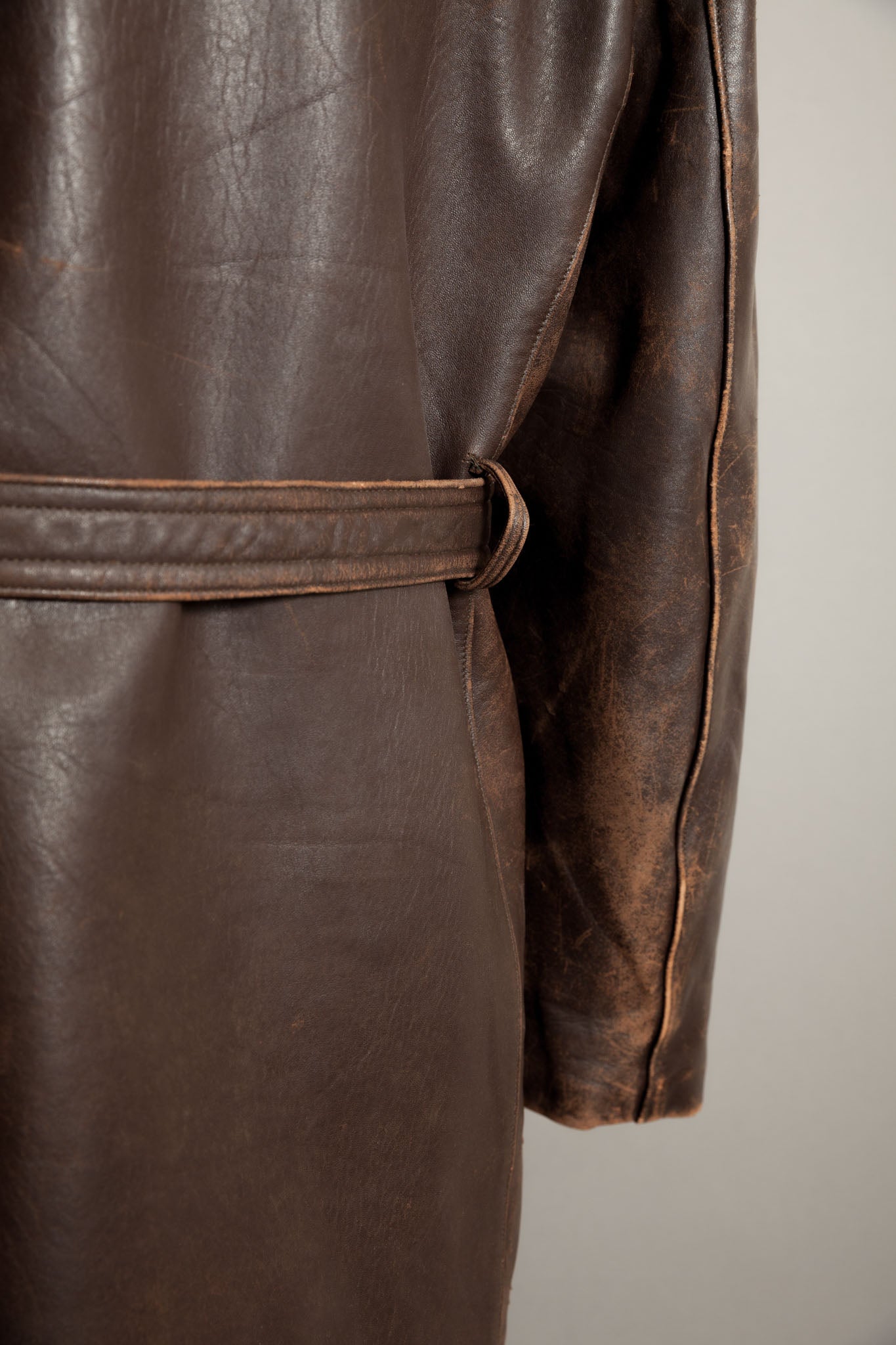 Vintage 1950s German Leather Barnstormer Trench Coat Jacket - XL (44-46)