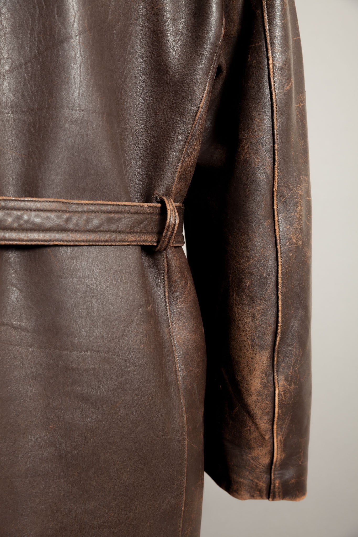 Vintage 1950s German Leather Barnstormer Trench Coat Jacket - XL (44-46)