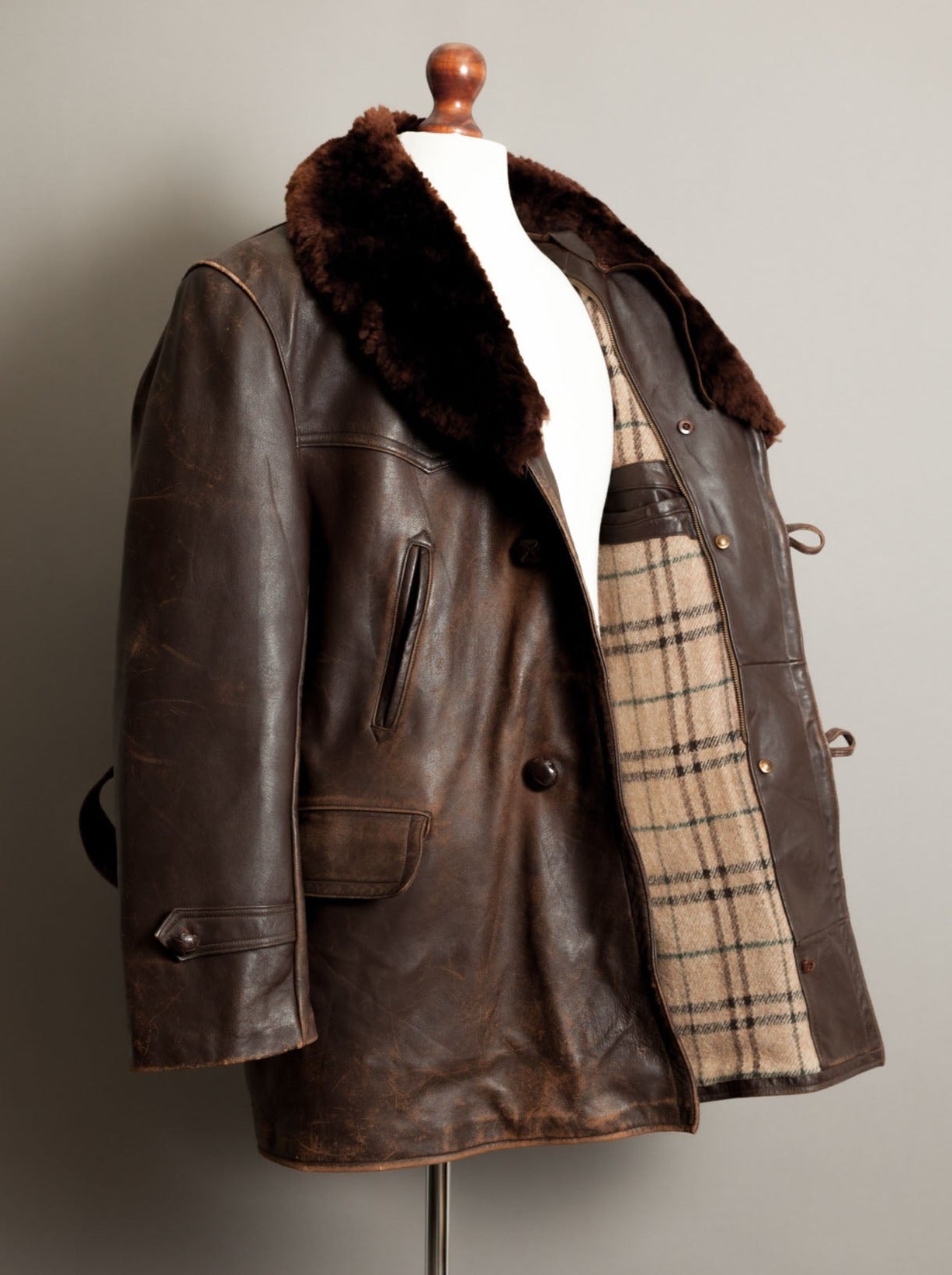 Vintage 1950s German Leather Barnstormer Trench Coat Jacket - XL (44-46)