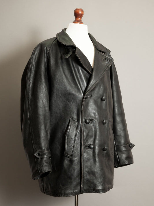 Vintage 1940s Italian Police Officers Leather Jacket - XL (46)