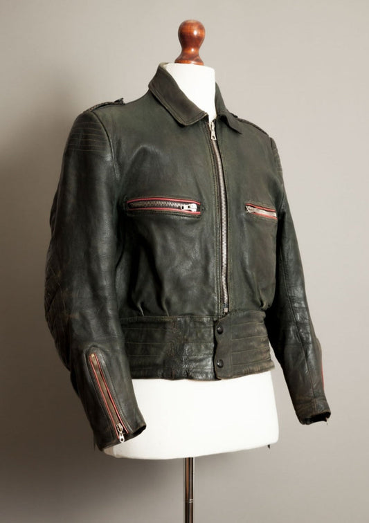 Vintage 1950s German Leather Motorcycle Jacket - Small (38-40)