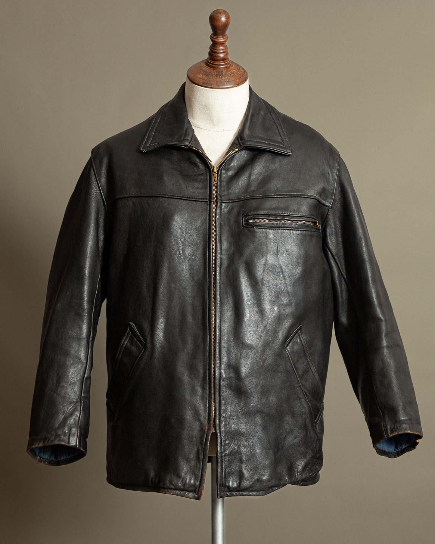 Vintage 1950s French Leather Workwear Jacket - Medium (42-44)