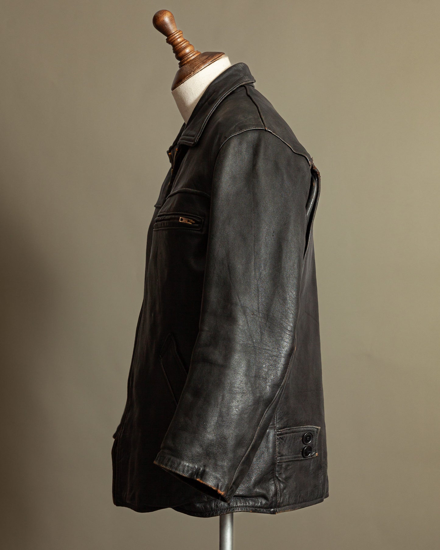 Vintage 1950s French Leather Workwear Jacket - Medium (42-44)