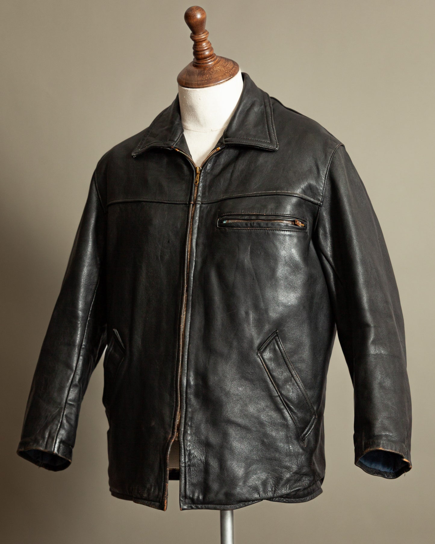 Vintage 1950s French Leather Workwear Jacket - Medium (42-44)