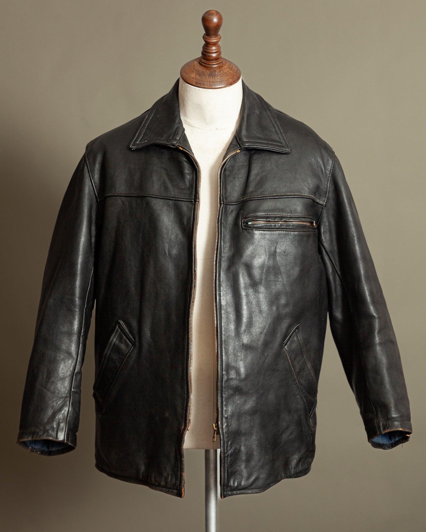 Vintage 1950s French Leather Workwear Jacket - Medium (42-44)