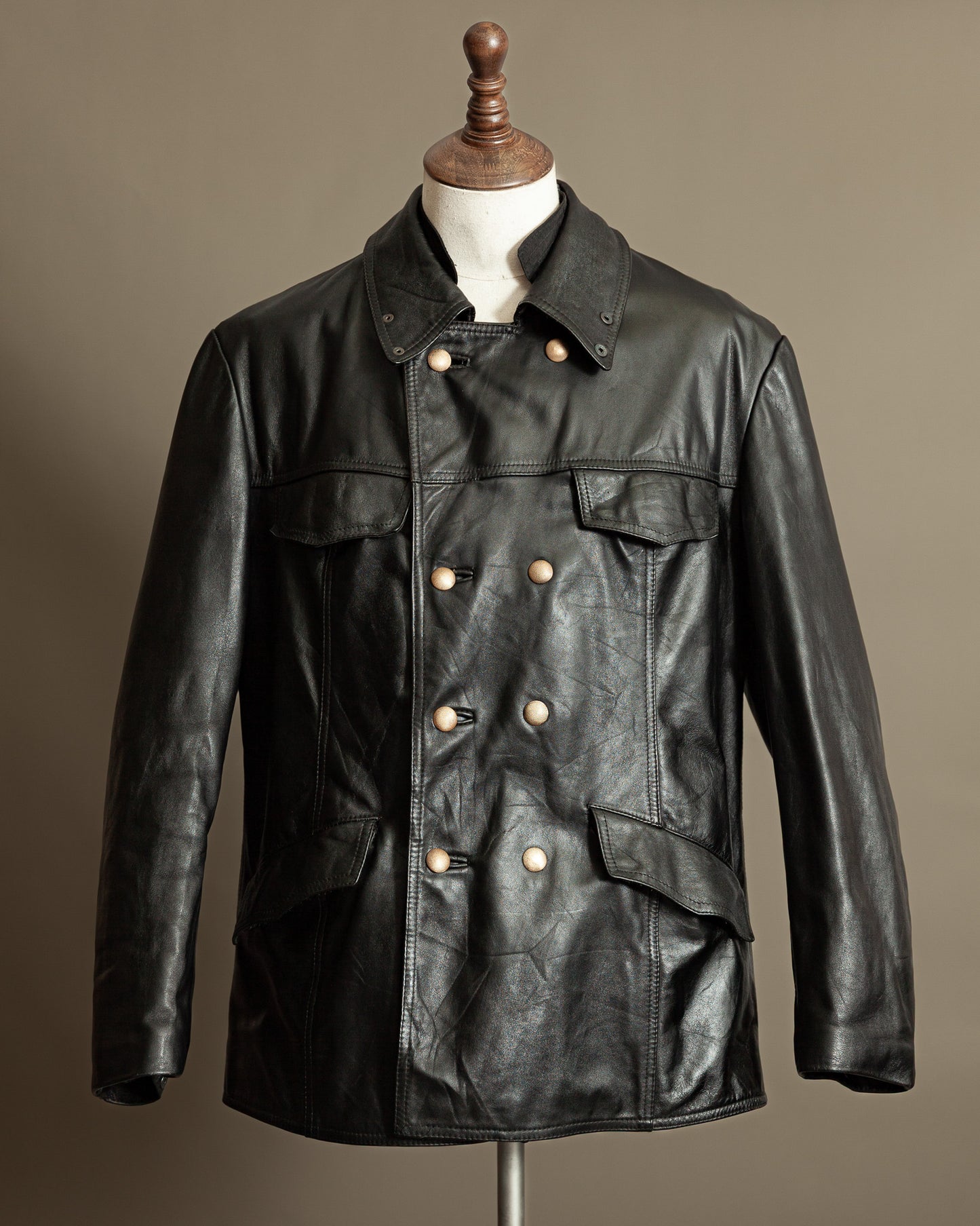 Vintage 1970s German Leather Police Motorcycle Jacket - Large (44)