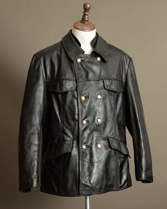 Vintage 1970s German Leather Police Motorcycle Jacket - Large (44)