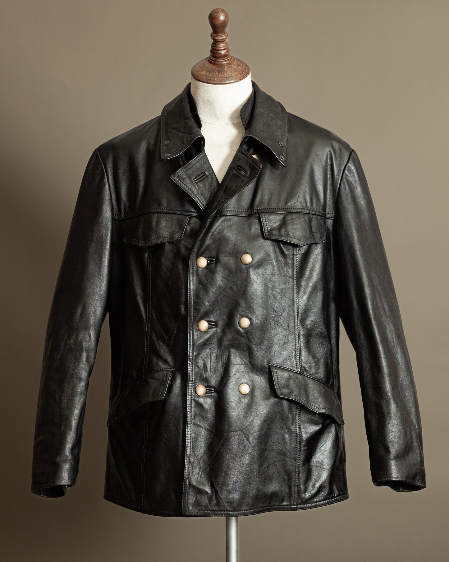 Vintage 1970s German Leather Police Motorcycle Jacket - Large (44)