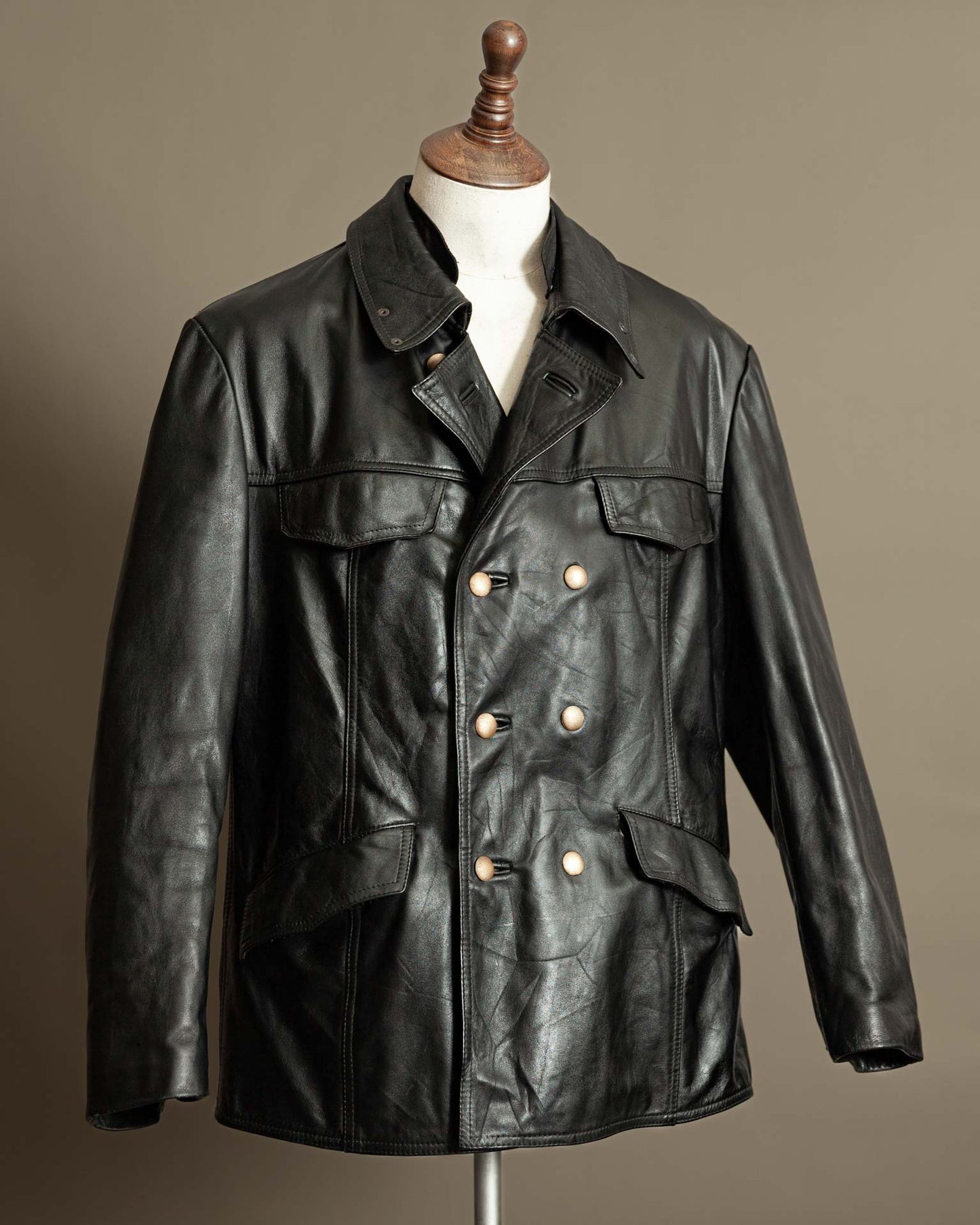 Vintage 1970s German Leather Police Motorcycle Jacket - Large (44)