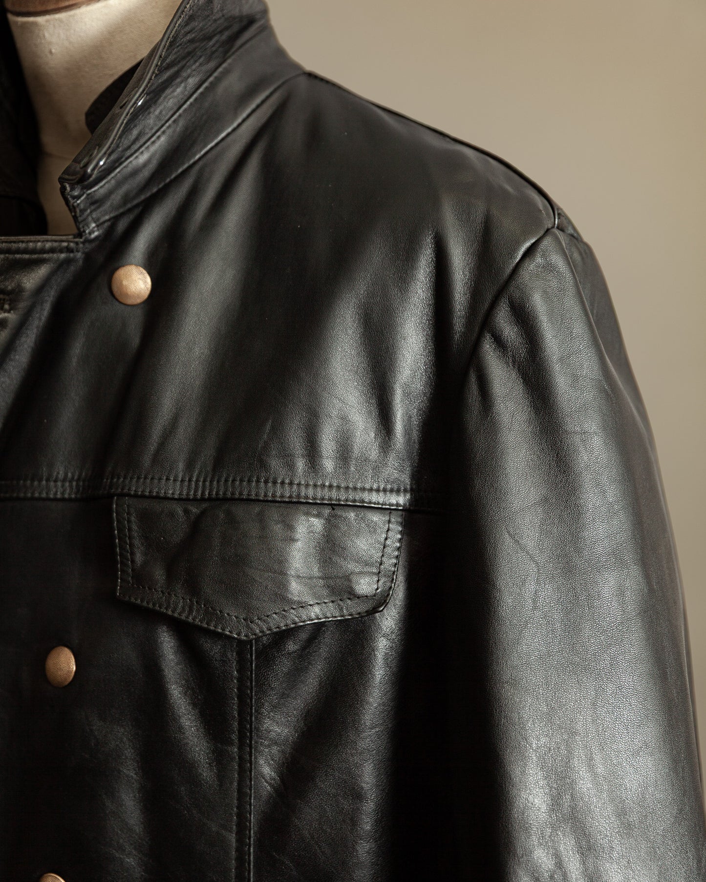 Vintage 1970s German Leather Police Motorcycle Jacket - Large (44)