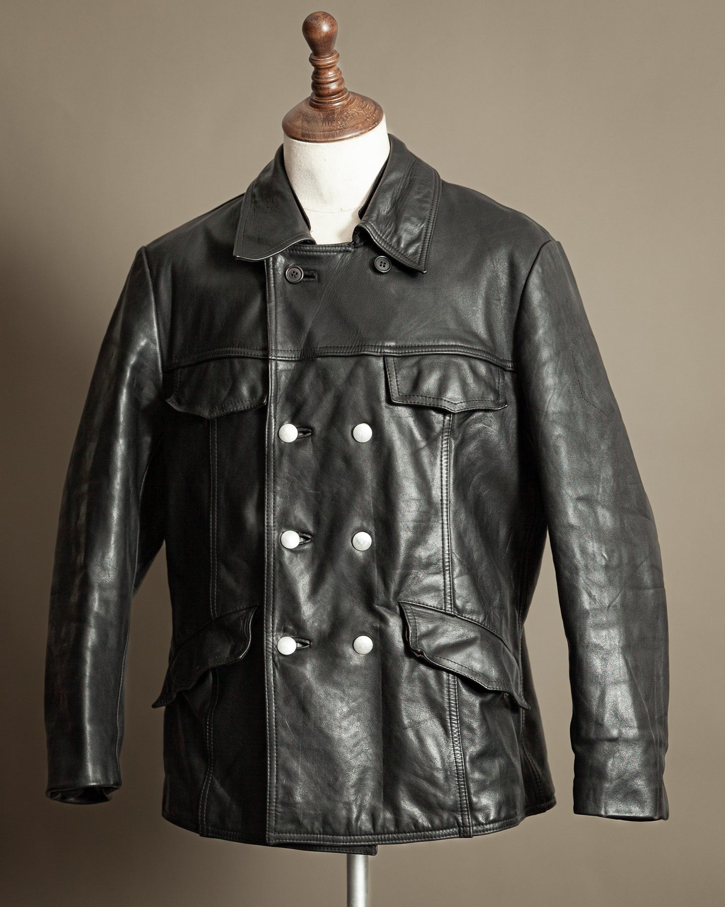 Vintage 1970s German Leather Police Patrol Jacket - Medium (42)
