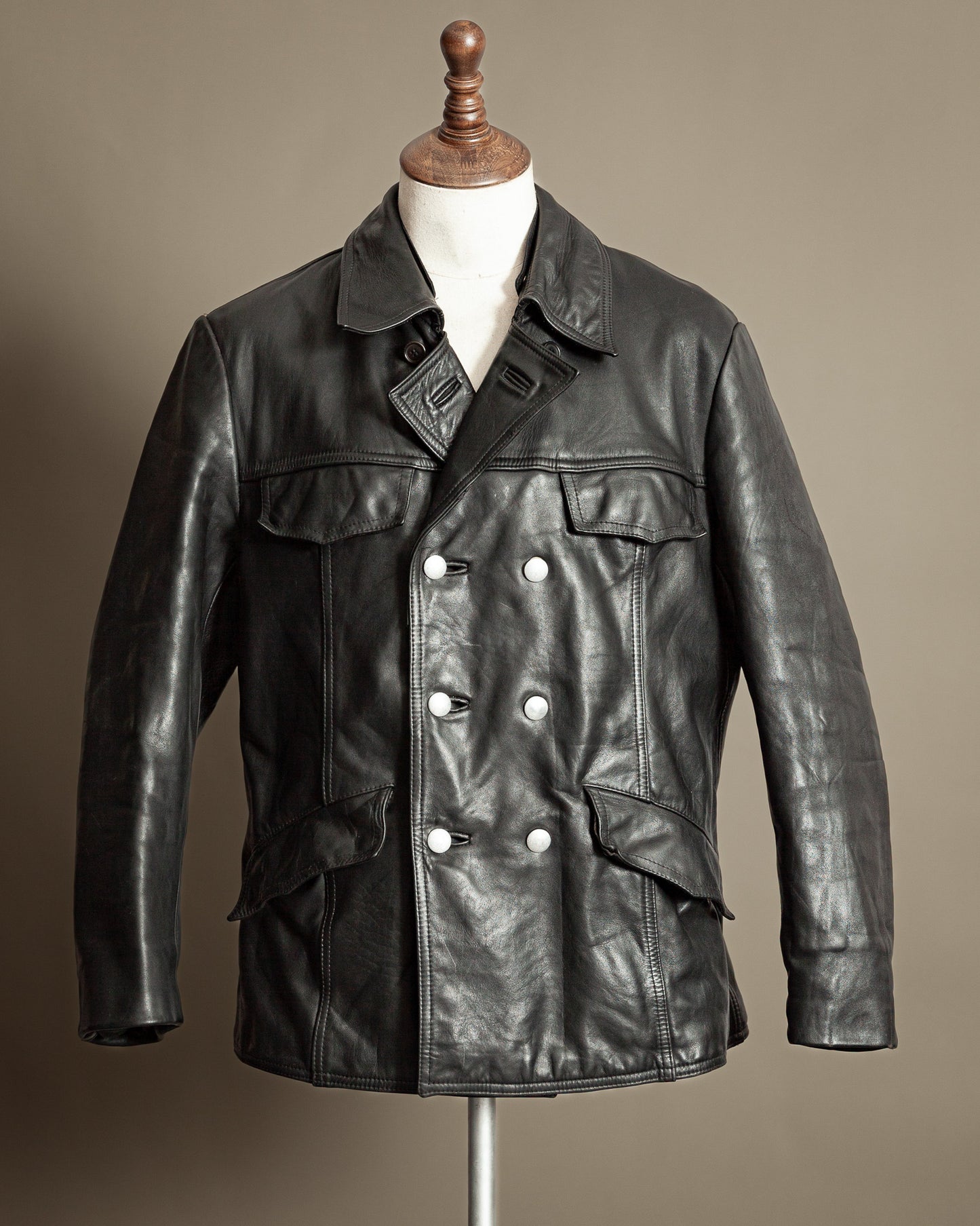 Vintage 1970s German Leather Police Patrol Jacket - Medium (42)