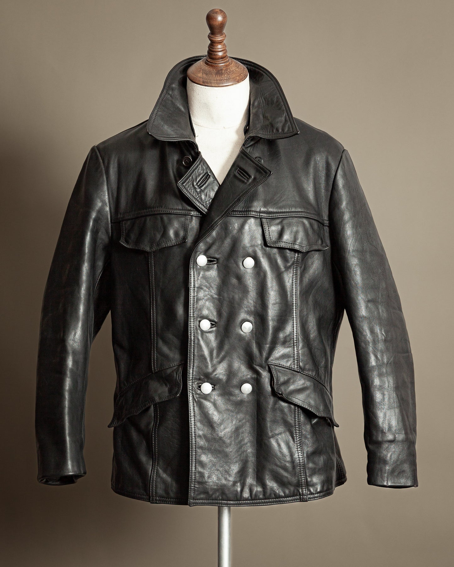 Vintage 1970s German Leather Police Patrol Jacket - Medium (42)