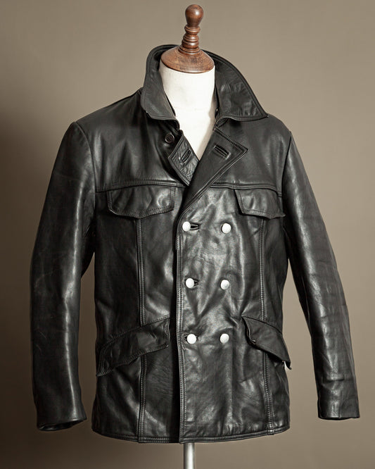Vintage 1970s German Leather Police Patrol Jacket - Medium (42)