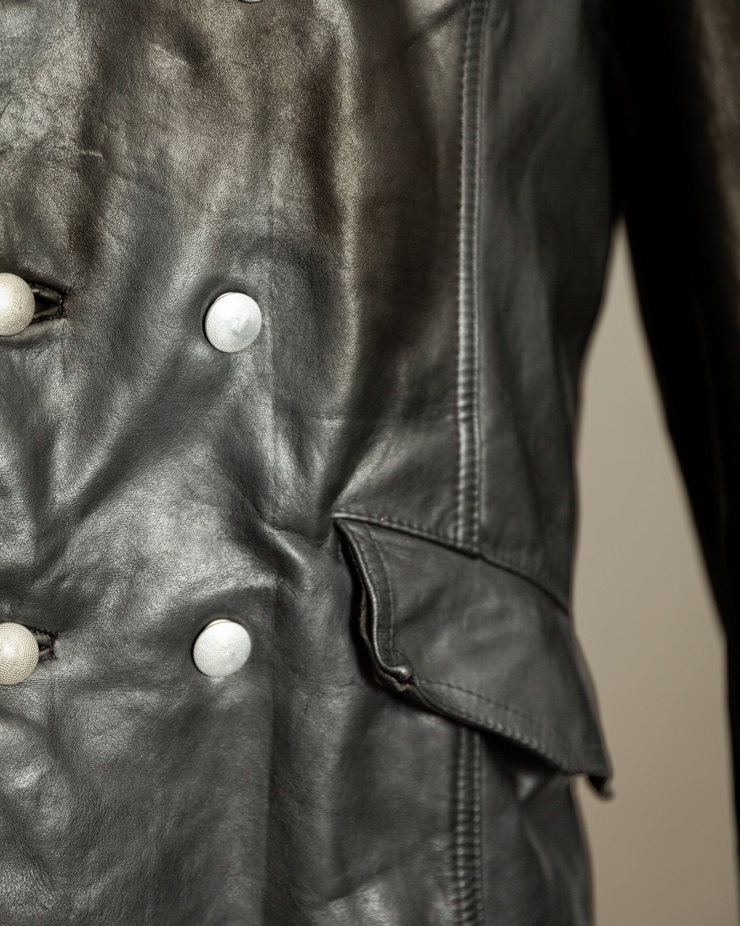 Vintage 1970s German Leather Police Patrol Jacket - Medium (42)
