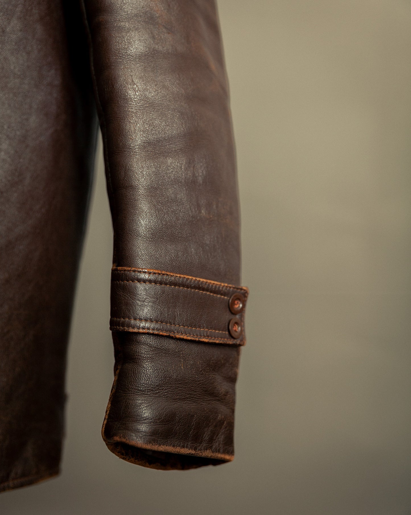 1940s French Vintage Leather Workwear Blouson Mouton Collar - XL (44-46)
