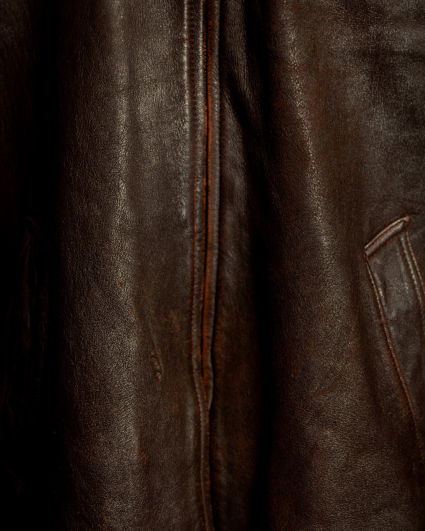 1940s French Vintage Leather Workwear Blouson Mouton Collar - XL (44-46)