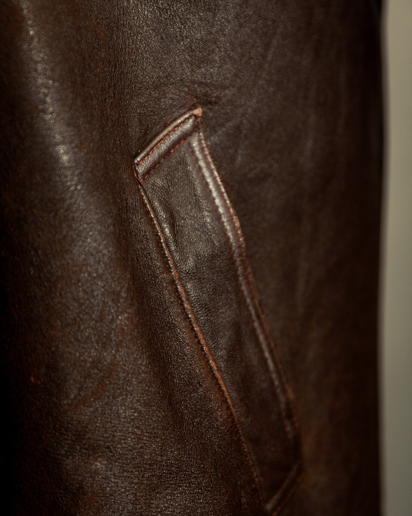 1940s French Vintage Leather Workwear Blouson Mouton Collar - XL (44-46)