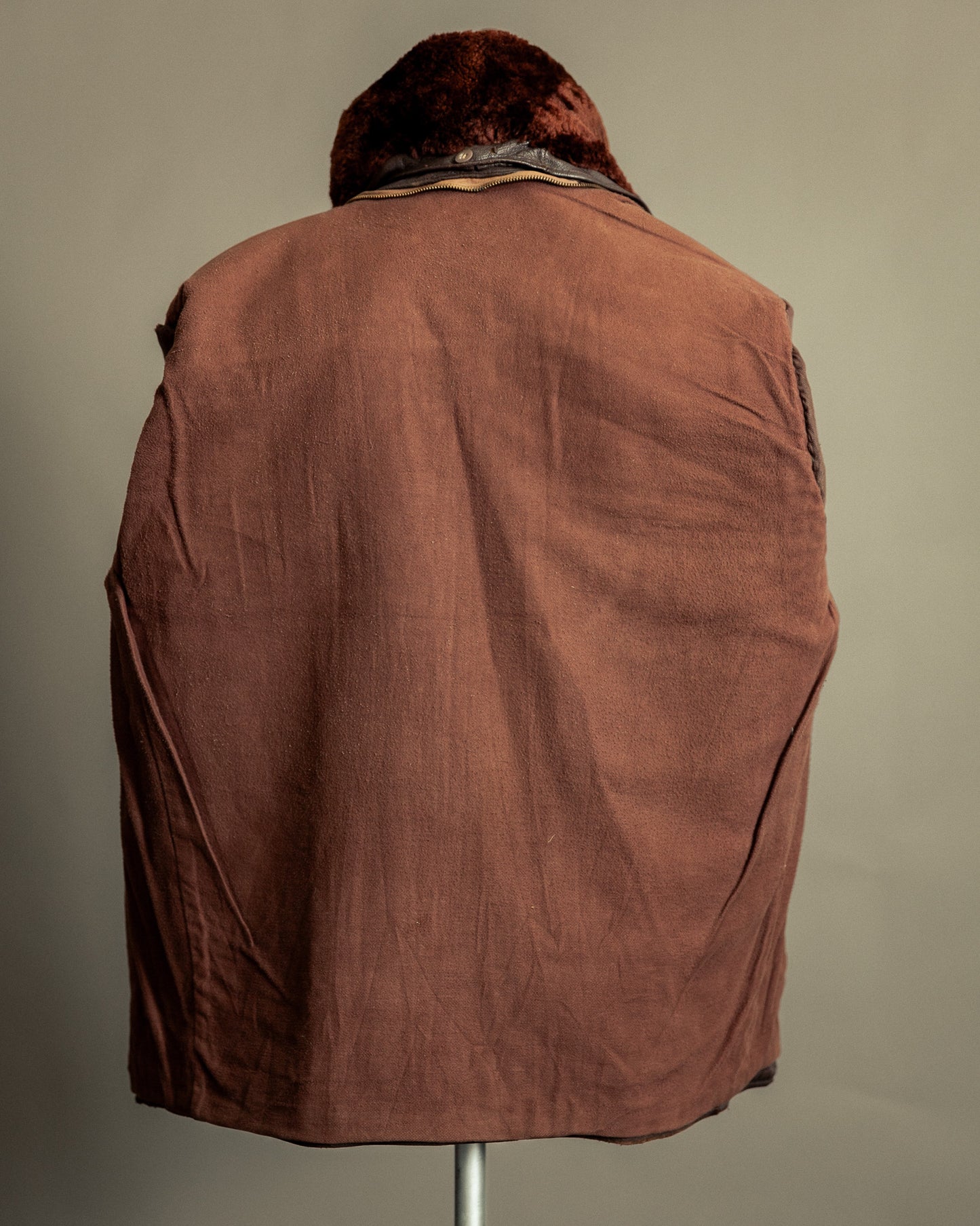 1940s French Vintage Leather Workwear Blouson Mouton Collar - XL (44-46)