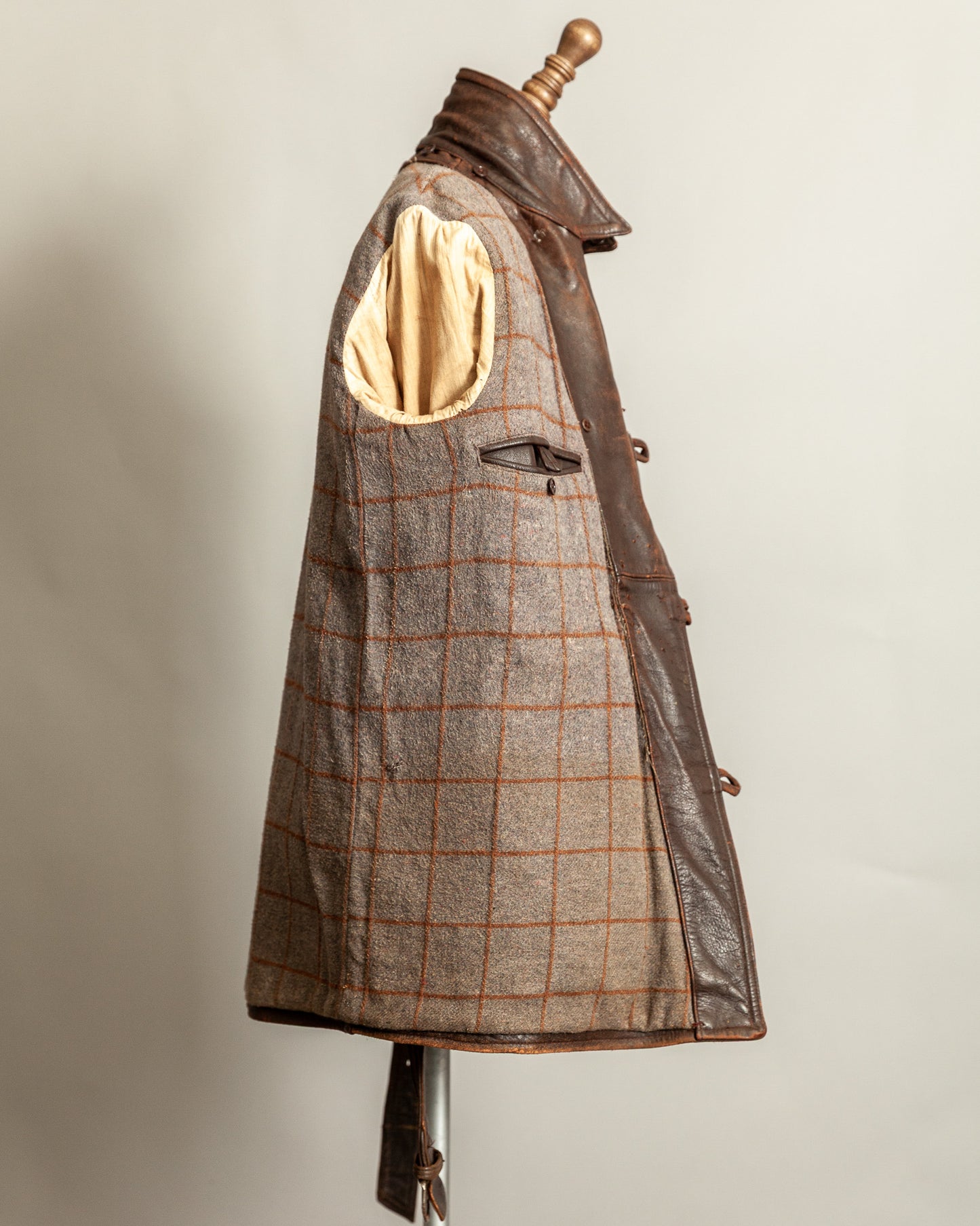 Vintage 1940s French Leather Motorist Car Coat Belted Jacket Medium (42)