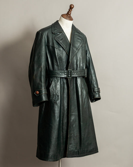 Vintage 1940s German Officer’s Horsehide Leather Trench Coat Large (44)