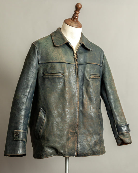 Vintage 1940s French Leather Work Jacket Large (44)