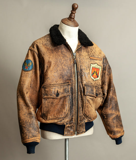 Vintage 1987 Avirex G-1 “Flying Tigers” Russian Model Leather Flight Jacket Large (44)