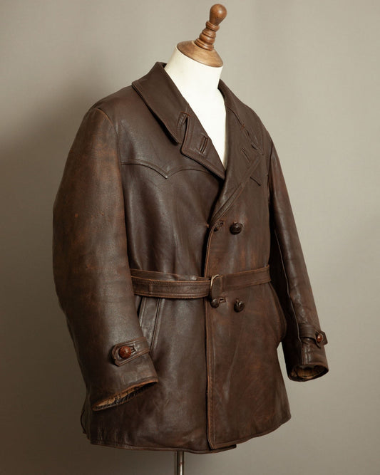 Authentic WW2 1940s French Resistance Leather Trench Coat - Large (42-44)