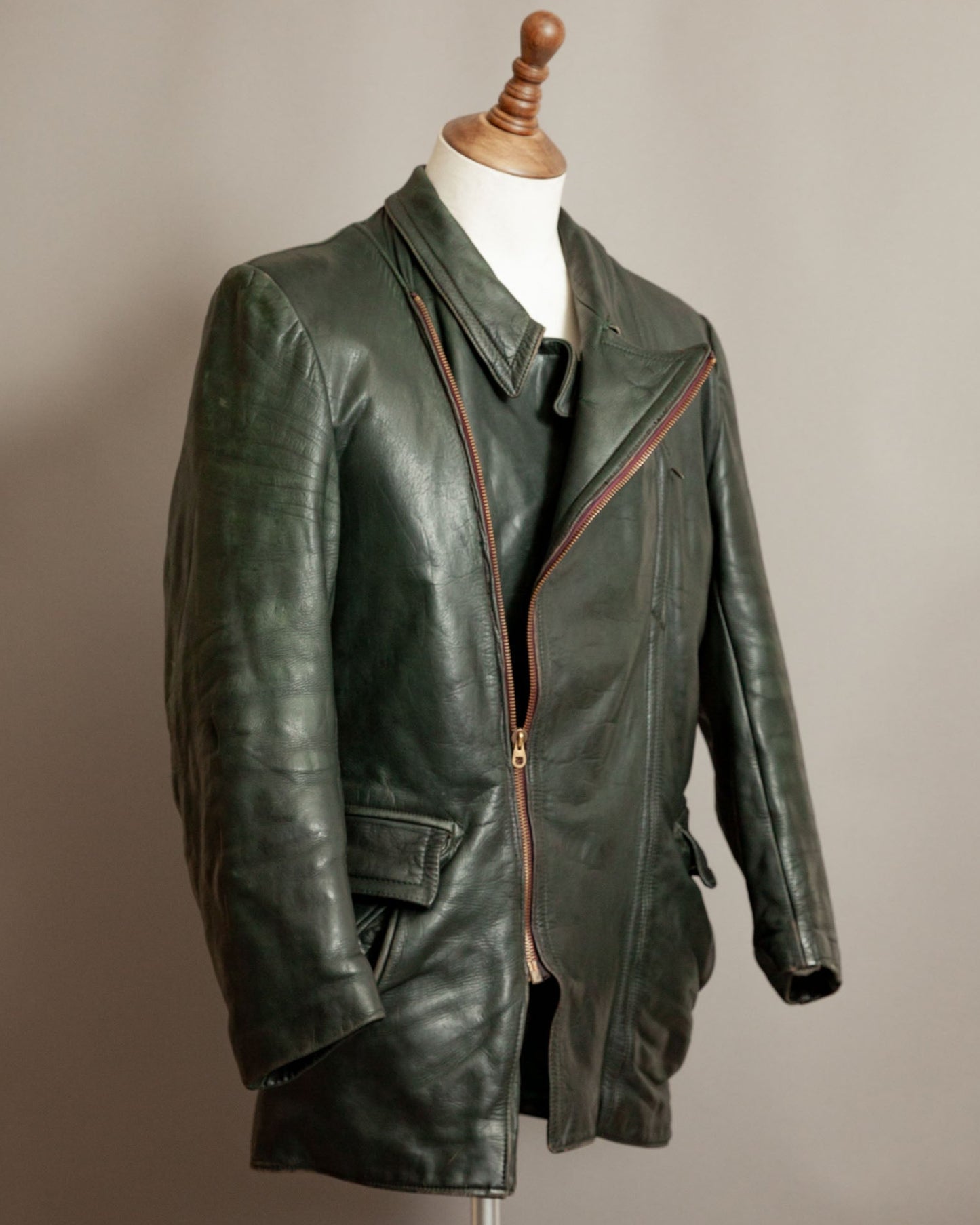Vintage WWII German Horsehide Leather Dispatch Rider Jacket - Medium (40-42)