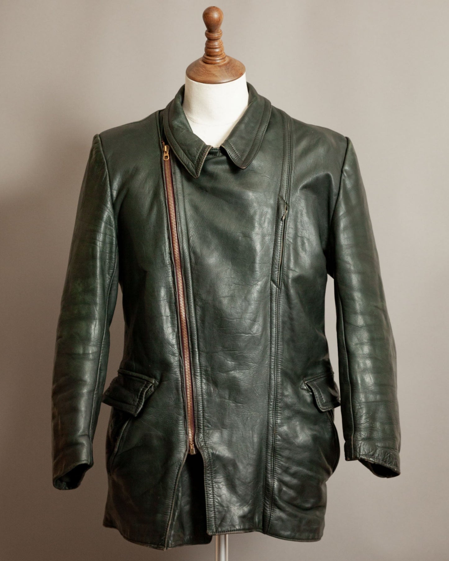 Vintage WWII German Horsehide Leather Dispatch Rider Jacket - Medium (40-42)