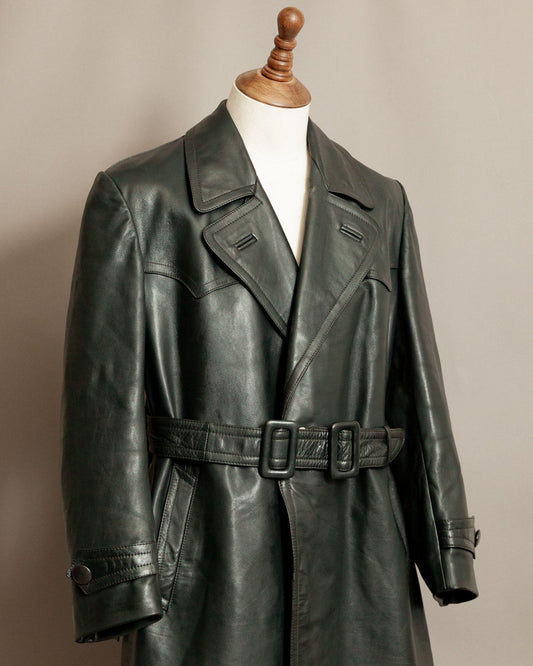 Vintage WW2 German Horsehide Leather Officers Trench Coat - Medium (40-42)