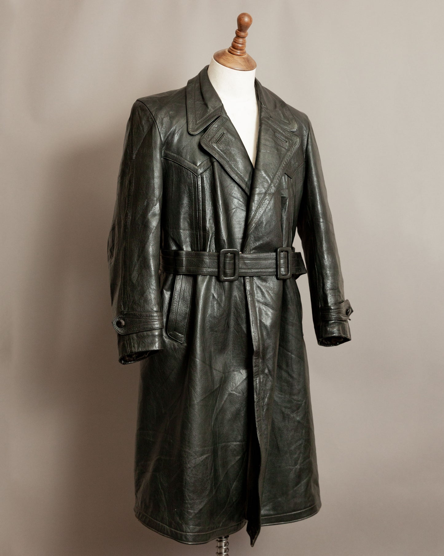 Vintage WW2 German Horsehide Leather Officers Trench Coat - Small (38-40)