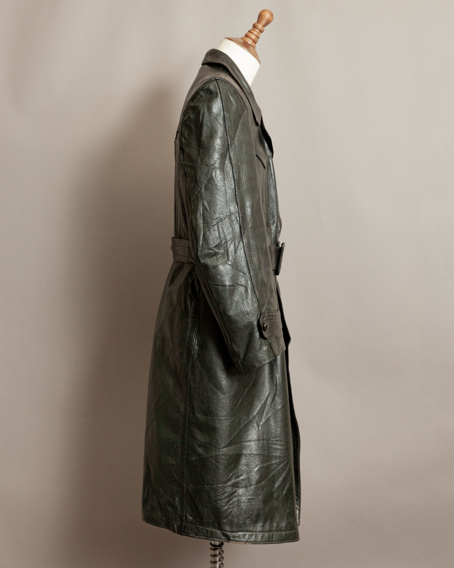 Vintage WW2 German Horsehide Leather Officers Trench Coat - Small (38-40)