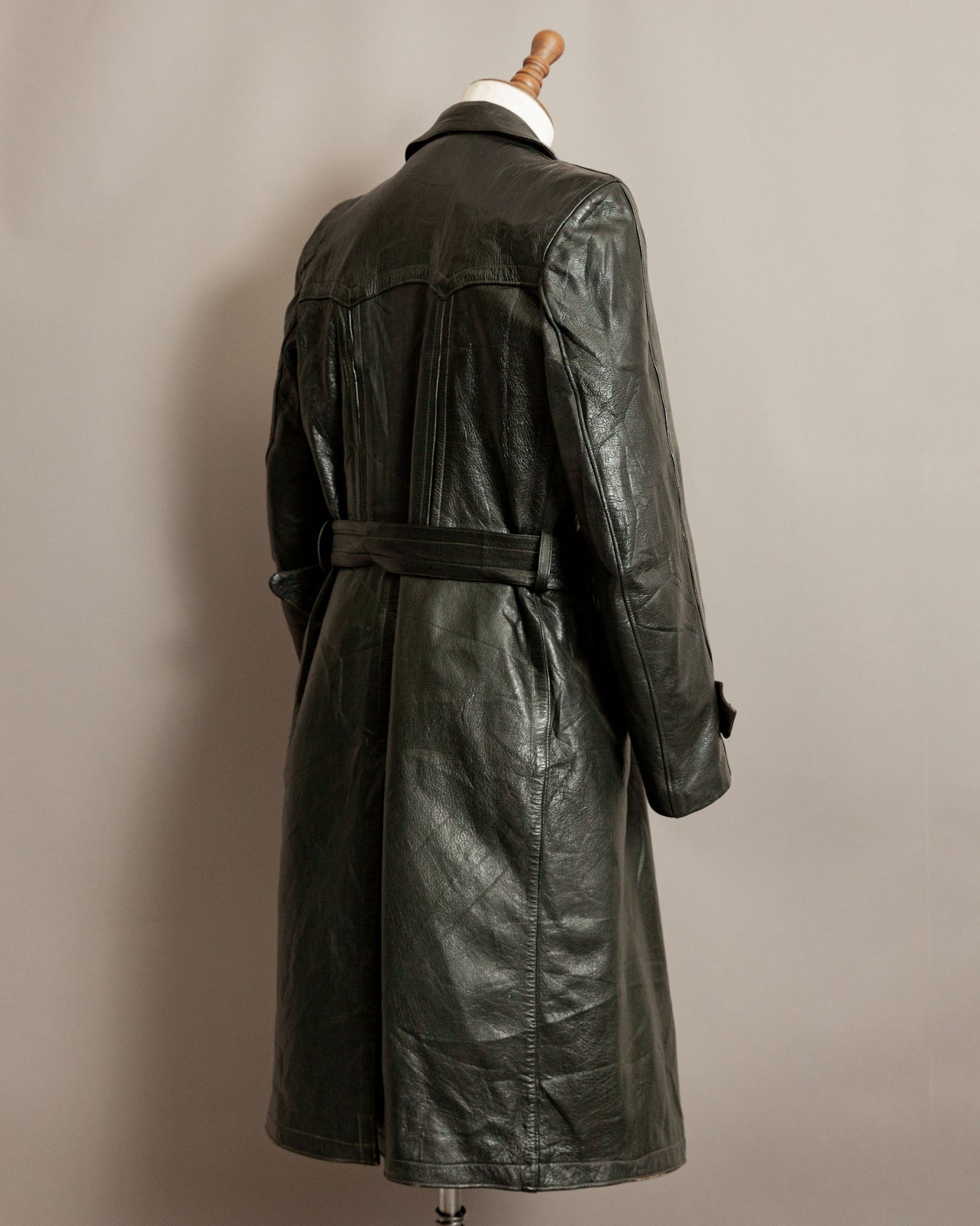 Vintage WW2 German Horsehide Leather Officers Trench Coat - Small (38-40)