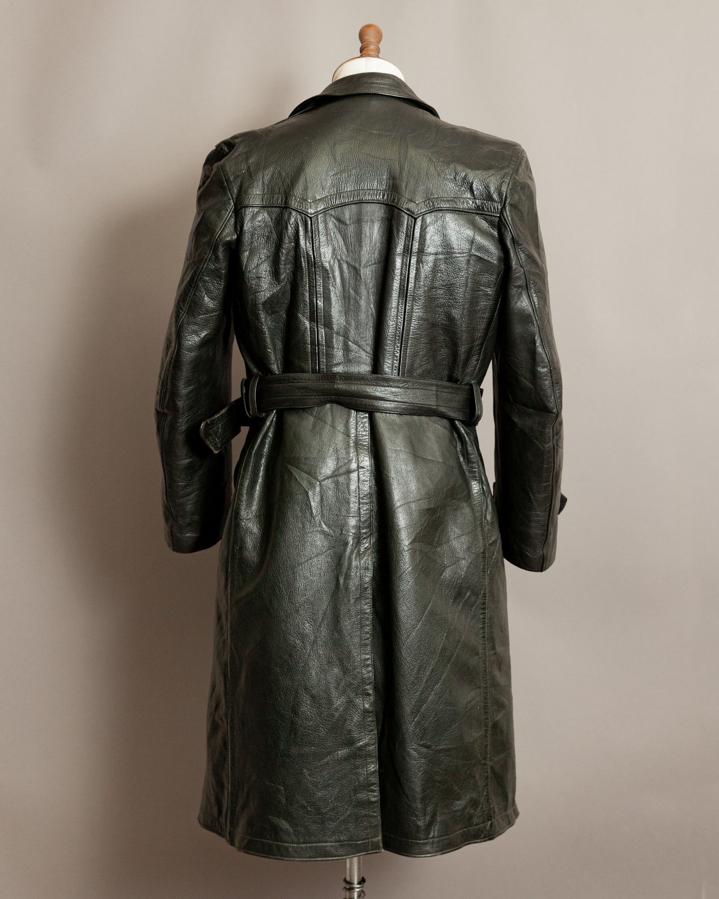 Vintage WW2 German Horsehide Leather Officers Trench Coat - Small (38-40)