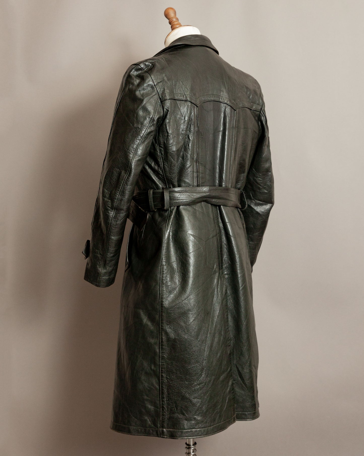 Vintage WW2 German Horsehide Leather Officers Trench Coat - Small (38-40)