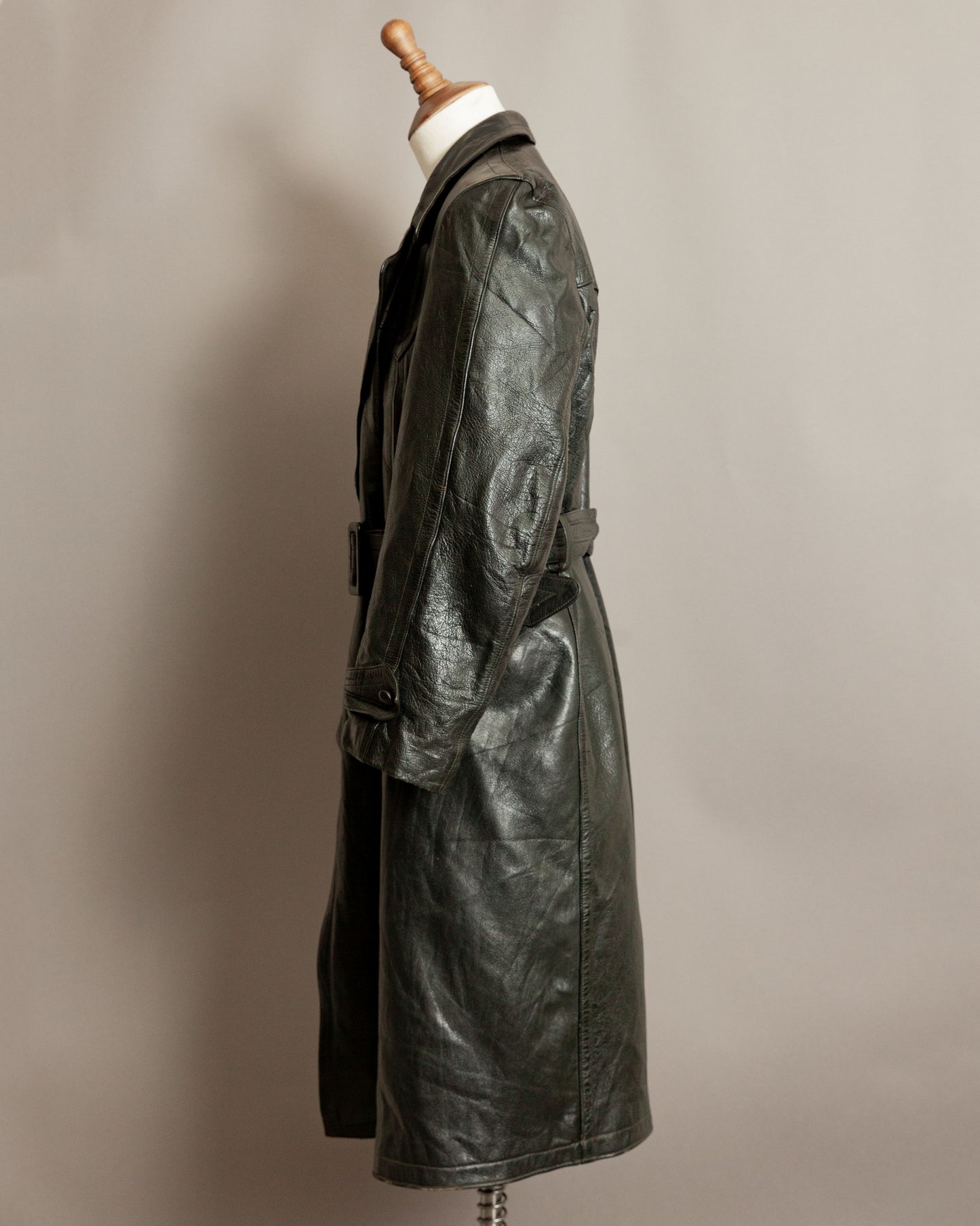 Vintage WW2 German Horsehide Leather Officers Trench Coat - Small (38-40)