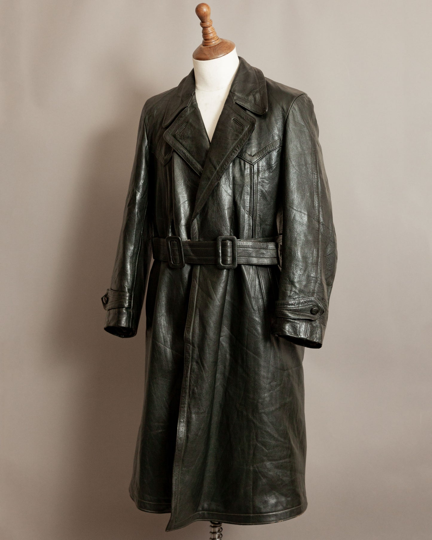 Vintage WW2 German Horsehide Leather Officers Trench Coat - Small (38-40)