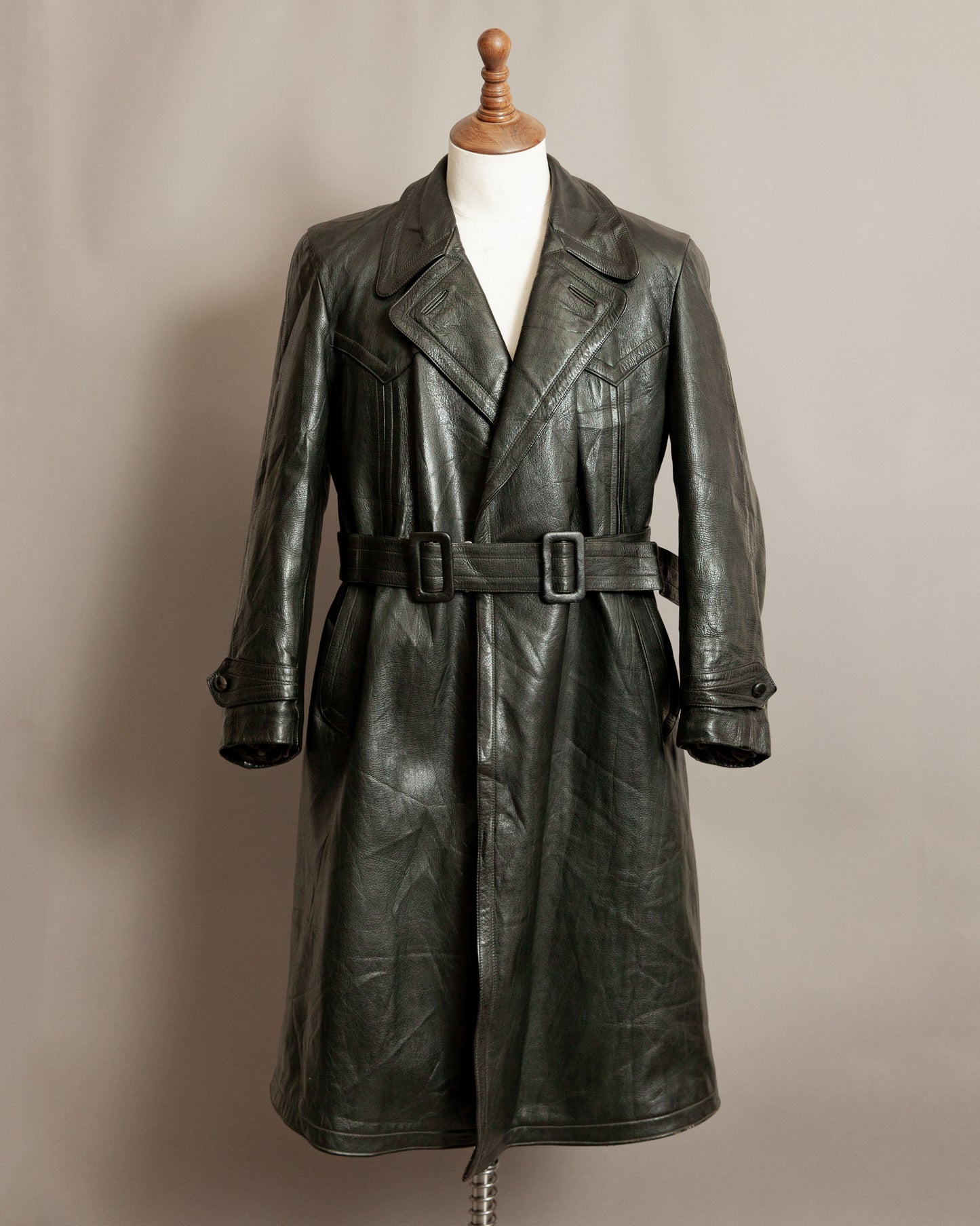 Vintage WW2 German Horsehide Leather Officers Trench Coat - Small (38-40)