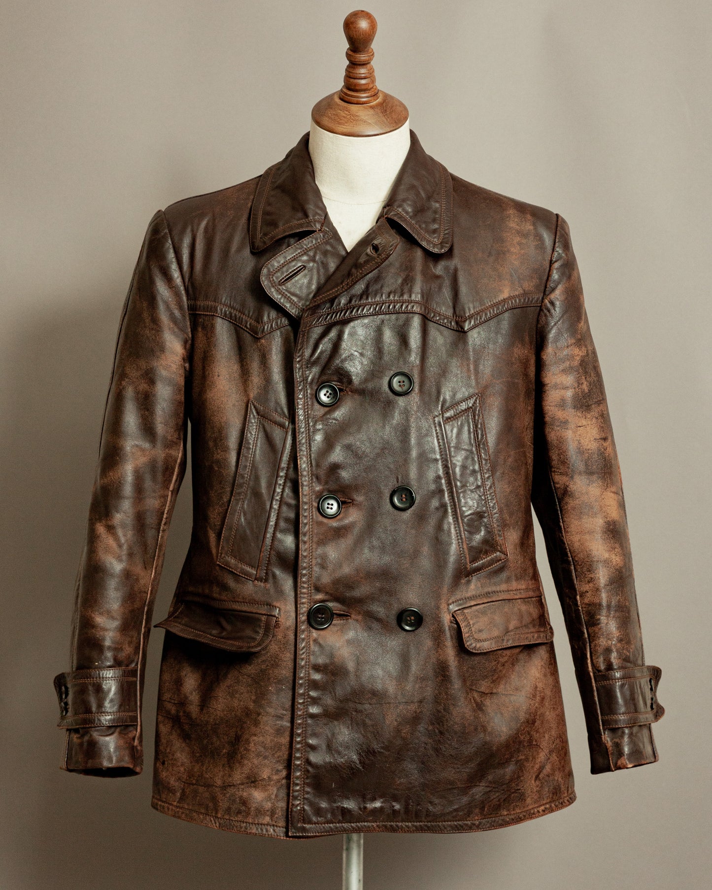 Vintage WWII German Horsehide Leather Motorcycle Coat – Medium (40-42)