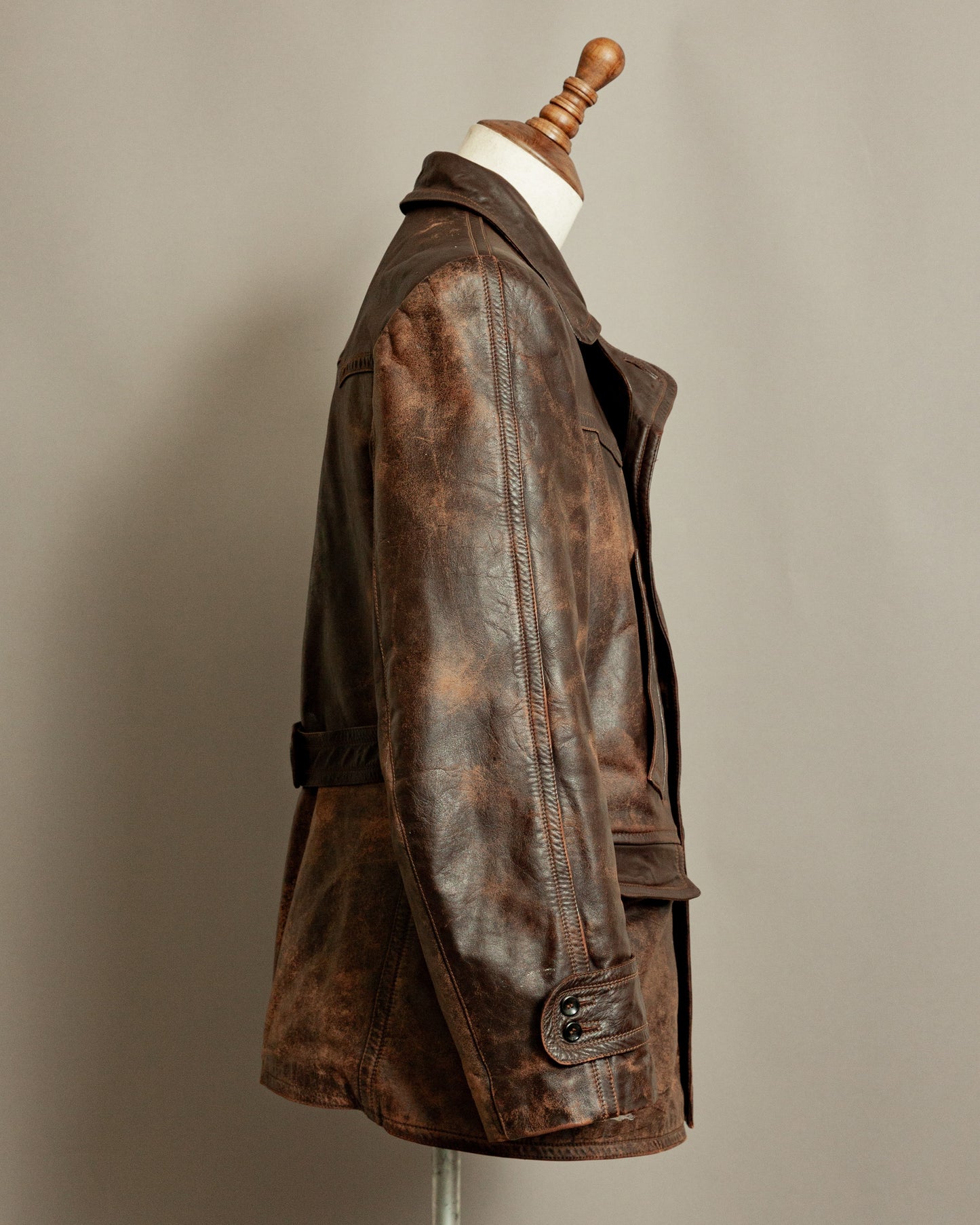 Vintage WWII German Horsehide Leather Motorcycle Coat – Medium (40-42)