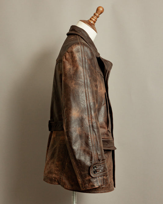 Vintage WWII German Horsehide Leather Motorcycle Coat – Medium (40-42)